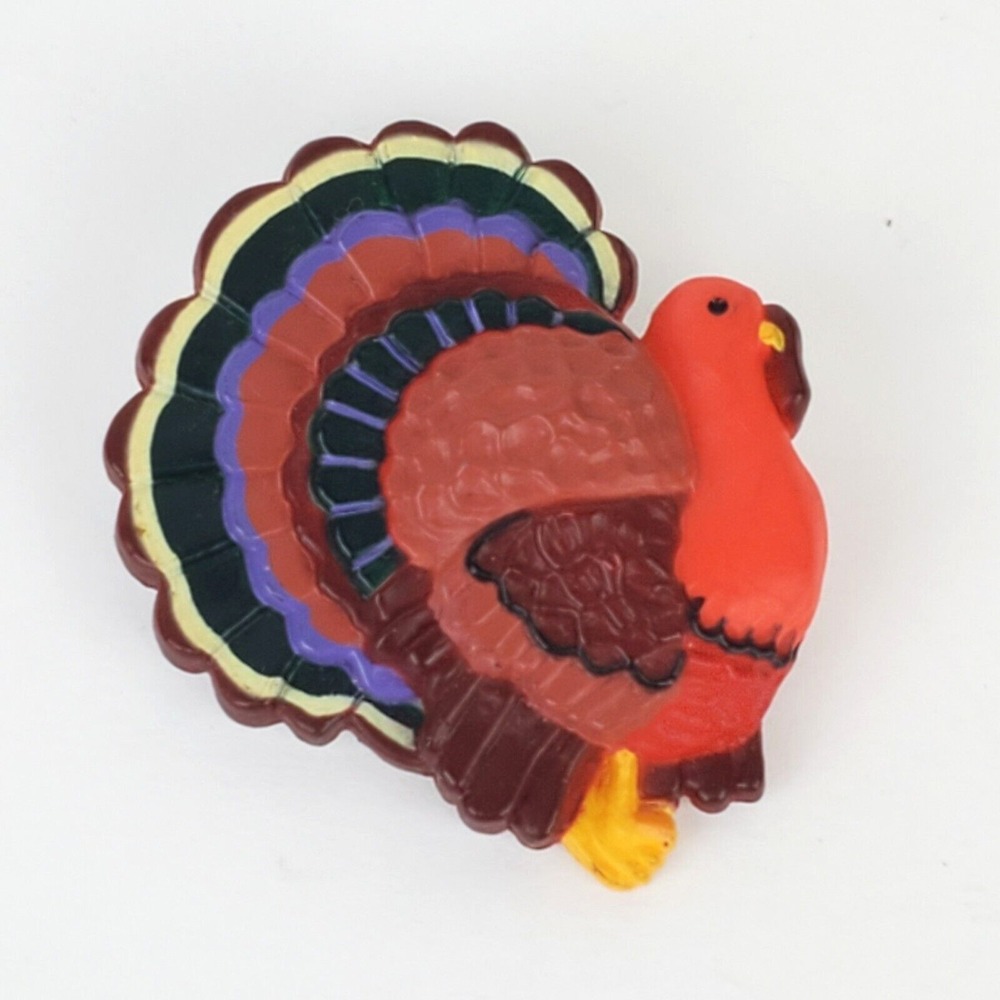 Vintage Hallmark Plastic Multicolor Turkey Thanksgiving Brooch Pin Fall